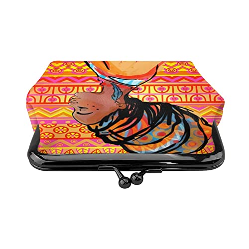 African Girl Ethnic Geometric Print Buckle Leather Coin Purses Vintage Pouch Kiss-Lock Change Purse Mini Wallets For Women Girls #TOP2