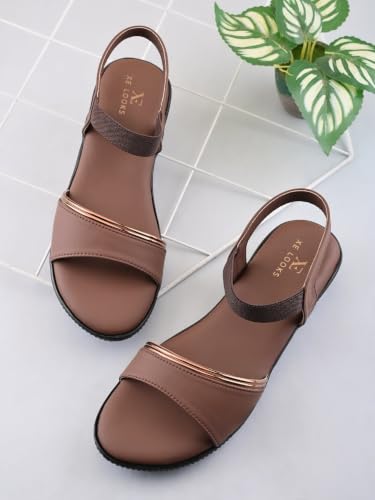 Image of XE Looks Women's Metallic Accent Open Toe Sandals with Elastic Back Strap | Soft Cushioned Footbed | Lightweight Flexible Sole | Comfortable Casual Footwear for Girls & Women