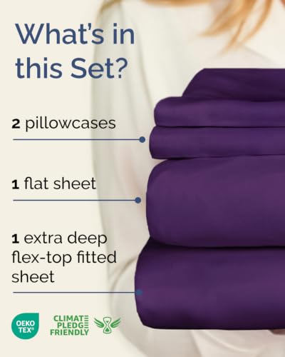Image of Flex Top Split Head King Sheet Set - 4 Piece Extra Deep Sheets - Purple