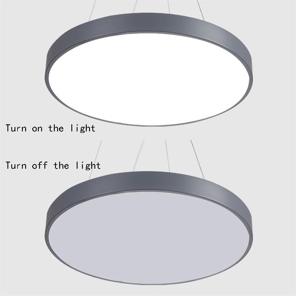 Szara liniowa lampa wisząca LED, nowoczesny styl, bardzo cienka, okrągły panel, łatwa instalacja, zimne białe światło, styl skandynawski, oświetlenie sufitowe do sali bilardowej