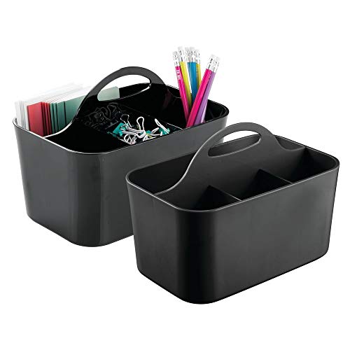 mDesign Small Office Storage Organizer Utility Tote Caddy Holder with Handle for Cabinets