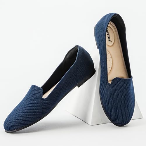 Image of Veittes Women's Wide Width Flats Shoes,Comfortable Breathable Casual Slip on Round-Toe Knitted Dressy Ballet Flats