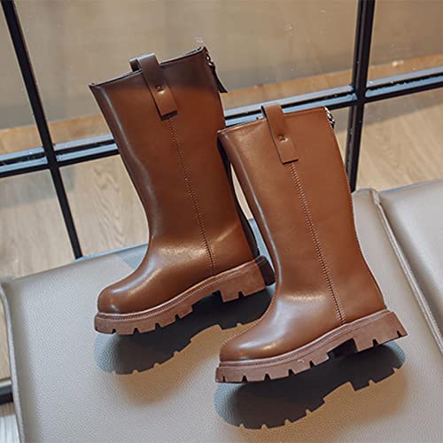 Girls Mid Calf Boots PU Leather Western Cowboy Boots Solid Plain Round Toe Riding Shoes for Outdoor Sport Activities4