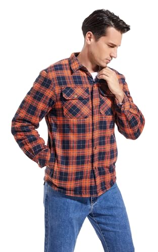 Image of Men's Sherpa Cotton Flannel Shirt Jacket Plaid Button Coat Pocket