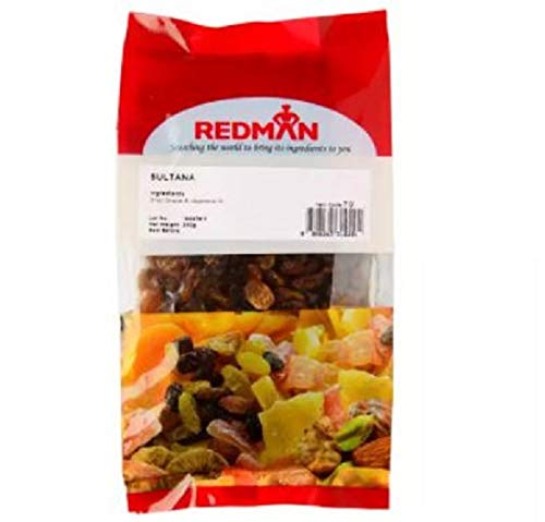 RedManDried Sultanas 250g - Dried Sultanas are dried white grape. Dried Sultanas are golden in colour and tend to be much plumper, sweeter and juicier than other raisins.