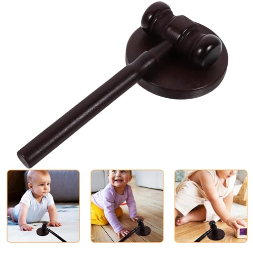lurrose 法官ハンマー 用実木小槌 ベース付き裁判官コスチュームアクセサリー 抓周式典用耐久ガベル おままごと木製