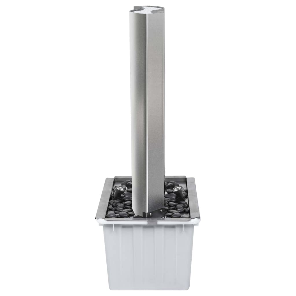 Gartenbrunnen Edelstahl Silber 60,2x37x122,1 cm Wasserfall mit LED-Beleuchtung, Pumpe, Dekoration für Garten Terrasse Balkon Indoor und Outdoor, langlebig, chlorwasserbeständig