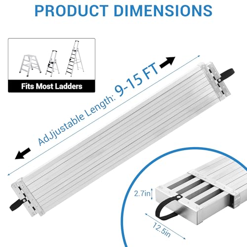 Image of 9-15FT Aluminum Telescoping Plank, 440lbs Capacity, Extension Scaffolding Plank with Skid-Proof Platform Scaffold Ladder Accessory