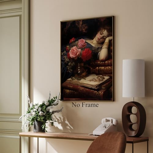 Taedfalesy Sleeping Woman Painting Renaissance Canvas Art Dark Academia Artwork Victorian Woman Poster Vintage Portrait Art Prints Moody Flower Wall Art Vintage Moody Woman Picture For Walls 16X24Inch No Frame thumb #6