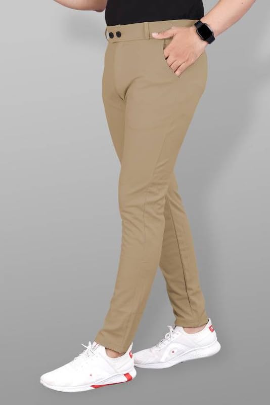Image of Men's Slim Fit Lycra Blend Stretch Trousers | 2 Button Closure | Side Pockets | Formal & Casual Wear