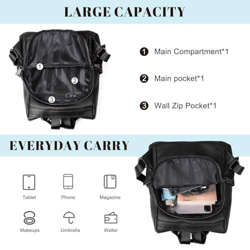 Image of BOYATU Women's Full-Grain Leather Backpack Purse, Elegant Floral Designer Purse, Work Commuter & City Travel, Compact Everyday Essentials, Fashion RFID Pocket Bag (Black)