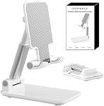 Phone Stand, PhoneHolder for Desk Anti-Slip Cute OfficeAccessories Forldable Cell PhoneHolder Compatible with iPhones, AllMobile Phones, White-Silver, Pro