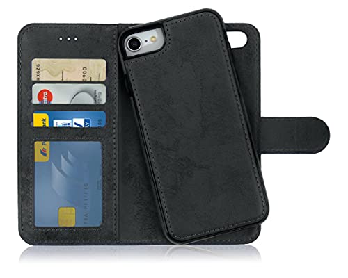 QUALITÀ - Questa custodia a libro separabile protegge il tuo telefonino, offrendo un'esperienza di utilizzo ottimale. Il coperchio pieghevole è un portatessere perché ha scomparti per le carte di credito. La protezione bookstyle chiusa ha un primo sportellino che si apre per rivelare altri 3 slot portacarte.