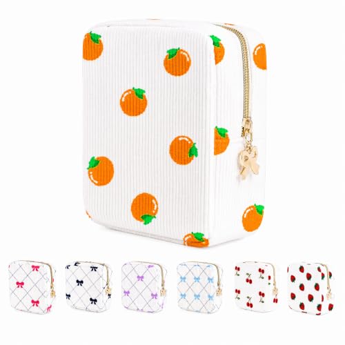 Image of Period Bag for Women, Portable Corduroy Sanitary Napkin Storage Bag Strawberry Period Pouch with Zipper, Sanitary Pads Bag Tampons Holder for Purse, First Period