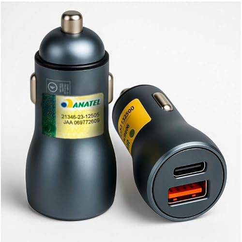 Carregador Veicular de Carro USB Duplo 48W, Tipo-C e USB Padrão C...