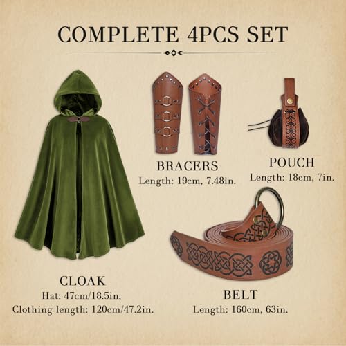 Image of Renaissance Hooded Cloak Set for Men Women Medieval Costume for Halloween