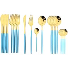 Cutlery Set Stainless Steel Knife Fork Spoon Tableware Flatware Set Kitchen Dinnerware Gift 24Pcs Set Blue Gold