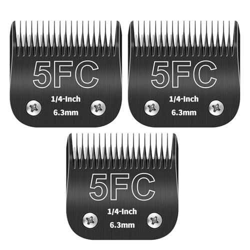 ZATEIRL Pack de 3 Cuchillas de Peluquería Canina 5FC Desmontables   Hoja de Acero de 1/4 Pulgada (6,3 mm)   Compatible con Andis, Oster A5, Wahl KM 10   Negro