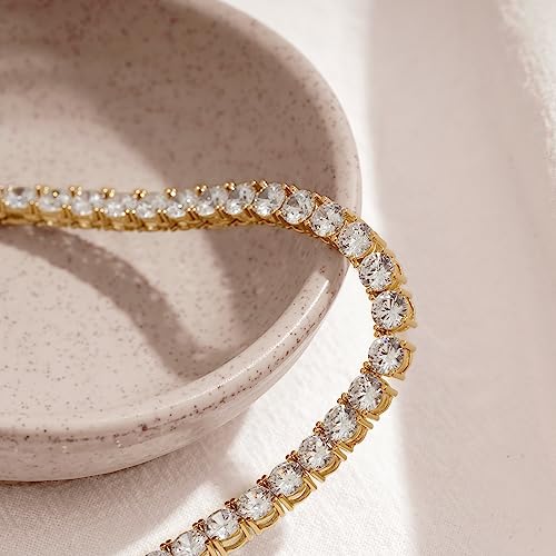 14K Gold or Rhodium Plated Tennis Necklace | Classic Necklace for Women and Men | 3mm-5mm Round Cut Cubic Zirconia CZ Simulated Diamond4