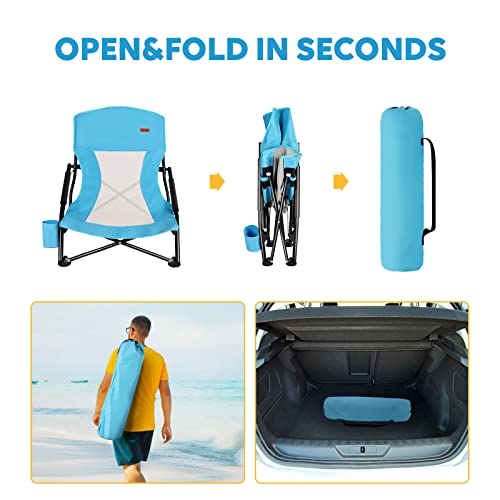 TOBTOS Silla Baja de Playa para Adultos Paquete de 2, Plegable con Porta Vasos y Bolsa de Transporte, Resistente para Exterior, Camping y Playa miniatura 6