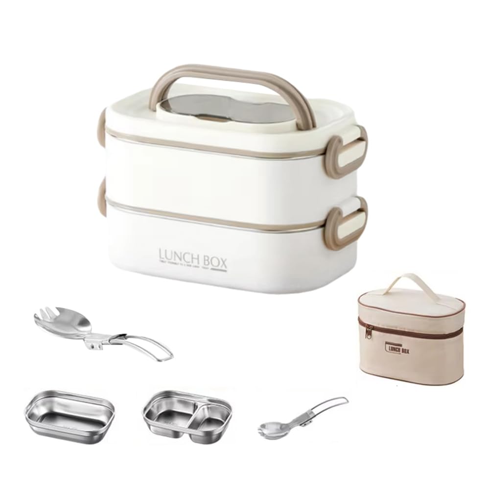 CTRLZS 1500ml Double Layers Stainless Steel 304 Thermal Lunch Box with Insulation Bag Leak-Proof Bento Box Adult Student Food