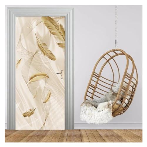 Décoration murale plume dorée 3D PVC luxe 95x215cm