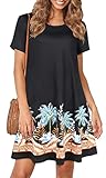 Summer Dresses for Women Casual Flowy Loose Dresses Beach Short Sleeves Swing Loose Cover-up with Pockets(Black Coconut Trees,XL)