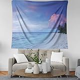 タペストリー ハワイ 海 夏 南国 太陽 夕日 夕焼け インテリア 窓 リゾート ビーチ 背景 リモートワーク 布 大きい 壁 目隠し 部屋飾り おしゃれ 風景 壁掛けタペストリー ウォールデコ デザイン 模様替え 220*260