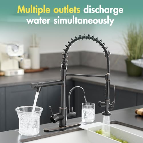 Image of Fapully Commercial 3 in 1 Kitchen Faucet with Sprayer and Water Filler | Oil Rubbed Bronze,Pull Down Sprayer,360 Swivel Spout,Kitchen Sink Faucet with Drinking Water Faucet Fit for 1 or 3 Holes