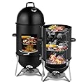 Outvita Vertical 18.8 Inch Steel Charcoal Smoker, Heavy Duty 3-in-1 Portable Outdoor Grill Cooker with Built-in Thermometer for Outdoor Backyard Cooking Grilling Camping