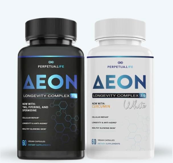 AEON Black & White Longevity Complex Bundle with NAD+, Curcumin, Resveratrol, Astaxanthin, Fisetin, Quercetin, AKG, Apigenin, Glycine, Anti-Aging Supplement, Vegan, 1-Month Supply