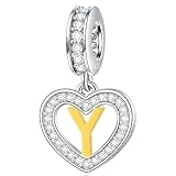 Letra Y charms colgante de collar inicial, chapado en oro de 18K letter y, plata de ley 925 corazon alfabeto colgante cz cuentas, para pulsera de mujer Pandora, regalos para nieto/año nuevo/novia