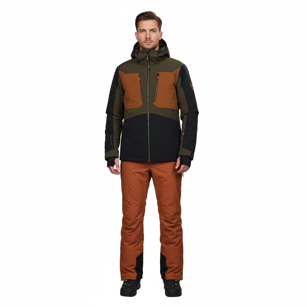 Killtec Herren Skianzug - mit 10.000 mm Wassersäule, PFC frei - Skijacke Schwarz Khaki - Skihose Orange