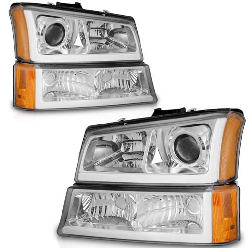 Image of WEELMOTO LED DRL Headlights For 2003-2007 Chevy Silverado 1500 /2500 /3500 /1500HD /2500HD, For 03 04 2005 2006 Chevy Avalanche 1500 /2500 Pickup, Chrome Housing Clear Lens w /Projector L+R Side