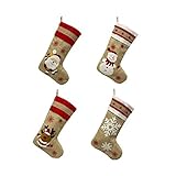 Material: Leinen. JIAL 4PS Weihnachtsdekorationen Santa Schneemann Elch Strümpfe Weihnachten Flachs Strumpf Baum Anhänger Socken Geschenk Tasche Frohe Weihnachten Chongxiang