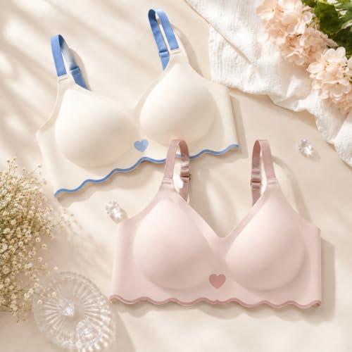 Image of Women's Seamless Wirefree Bra Pack of 2 Full Coverage Padded Everyday T-Shirt Bras | Soft Stretch Comfortable Wireless Bra Adjustable Straps Breathable No-Show