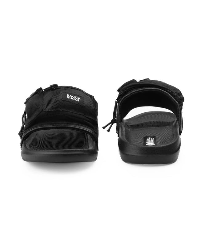 Image of Bacca Bucci Utility Slide for Men | Dual Pocket Slides with Zipper & Velcro Closure | Cushioned EVA Footbed | Casual & Outdoor Slippers