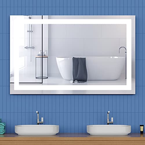 BLBAISH 48 x 30 Inch LED Bathroom Mirror with Lights, LED Vanity Mirror Lighted Wall Mount Bathroom Mirror with Anti-Fog, Dimmable Makeup Mirror