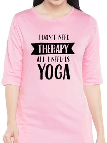 Image of STATUS MANTRA Women's Long T-Shirt Dress - Cotton Casual Knee Length Dress with 3 /4 Sleeves | Soft Bio-Washed Fabric, Crew Neck, Relaxed Fit | Comfy Summer Lounge Wear