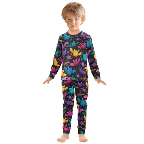 Pajama Sets Long Sleeve Colorful Bats Flying Nightly Soft Comfy Sleepwear 2 Piece PJS 3-8T2