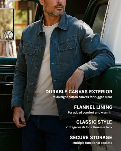 Image of INTO THE AM Trucker Jackets for Men Flannel Lined Canvas Workwear S-4XL