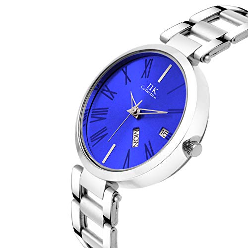 Image of IIK COLLECTION Watch for Women Round Studded Dial |Day and Date Quartz Movemnet |Long Battery Life|Stainless Steel Bracelet Chain Strap|Double Lock Clasp Safety Watches for Girls