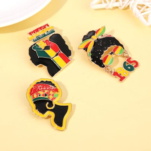 Image of African Brooches Africa Map Black Women Fist Heart Afro Brooch Pins Colorful Enamel 1865Juneteenth Black History Month Lapel Pins for Women