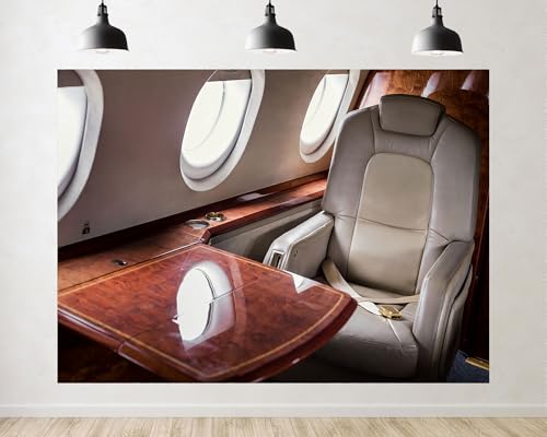 Trykid 12x10ft Private Jet Interior Backdrop Leather Seats Polished Wood Table Luxury Cabin Aviation Photography Background Business Event Decor Party Decoration Photo Booth Prop Fabric