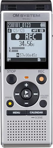 OM SYSTEM WS-882 hochwertiger digitaler Voice Recorder mit Stereomikrofonen, 6 Aufnahmemodi, Direkt-USB, eingebautem Ständer, 4 GB interner Speicher, Silber OM SYSTEM WS-882 hochwertiger digitaler Voice Recorder mit Stereomikrofonen, 6 Aufnahmemodi, Direkt-USB, eingebautem Ständer, 4 GB interner Speicher, Silber