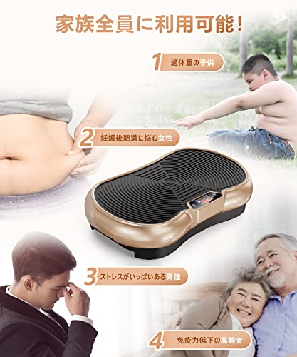 Ulalov 振動マシン 【5年保証】 3D振動 2022 ブルブルマシン【専用マット贈り・ノイズを軽減】【振動調節180段階・最大900回/分振動】リモコン対応 LCD液晶パネル 音楽プレイヤー機能 ダイエット器具 健康 器具 全身振動 フィットネスマシン 日本語説明書付 (ゴールド) 7枚目