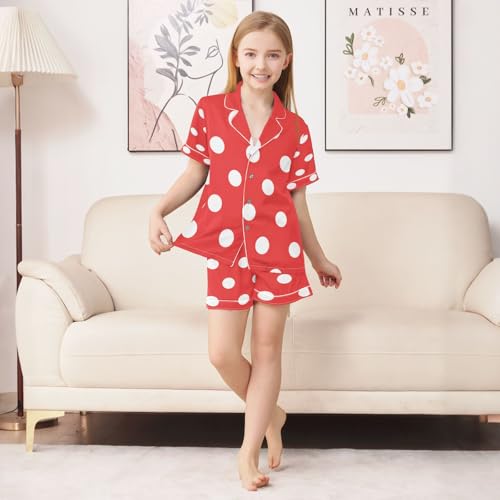 ALAZA Hipster Polka Dot Satin Pajamas Set Short Sleeve Button Down Sleepwear Summer Pjs 2 Piece3