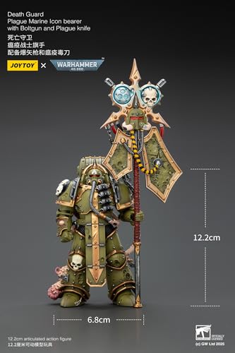 Image of JOYTOY Death Guard Warhammer 40k 1 /18 Action Figure Death Guard Plague Marine Icon Bearer with Boltgun and Plague Knife Collectible Gifts,Toys for Kids 15+ and Adults 4.8-inch