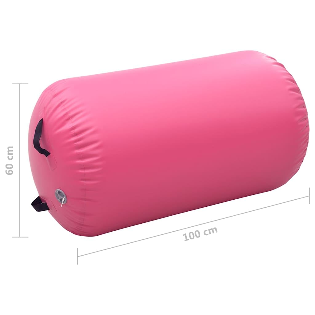 Aufblasbare Gymnastik-Rolle mit Pumpe 100x PVC Blau, rutschfest, stoßdämpfend, für Yoga Pilates Fitness Training Zuhause Studio Outdoor, inklusive Reparaturtasche
