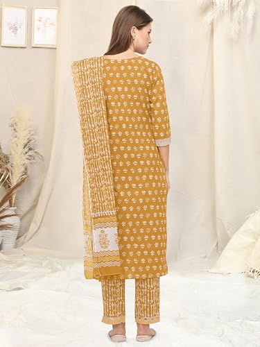 Image of MIRCHI FASHION Pure Cotton Straight Kurta Set with Dupatta | 3 Piece Ethnic Kurta Pant Set Office Wear Salwar Kurta Set for Women